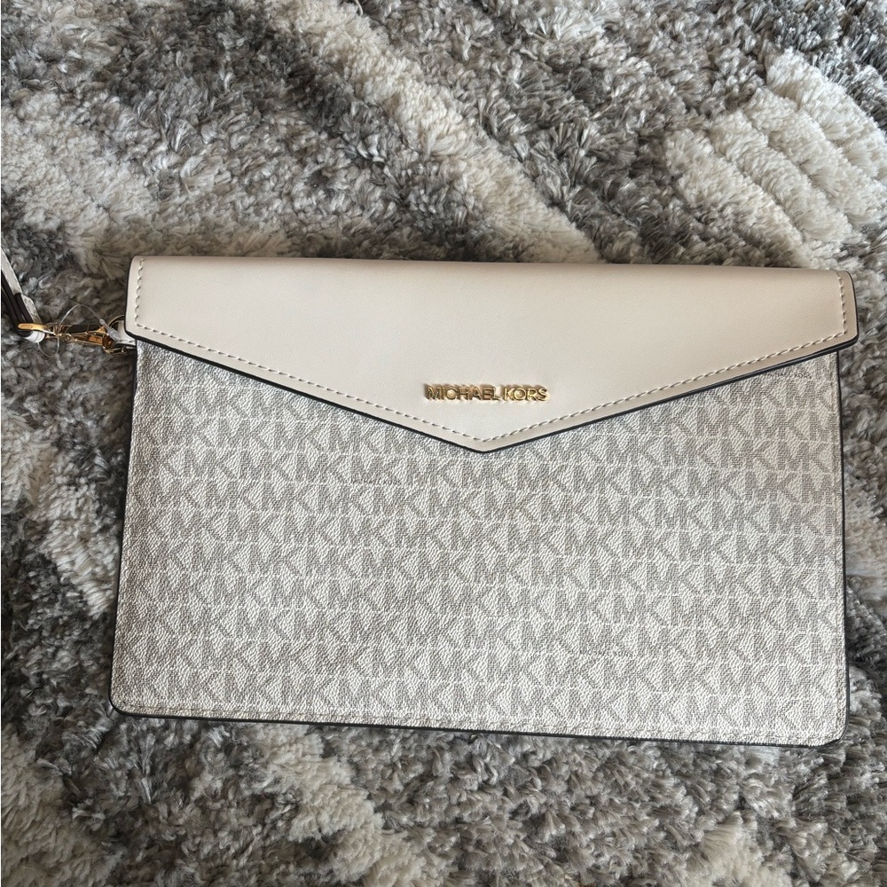 Michael Kors Cream and Signature Logo Envelope Wristlet